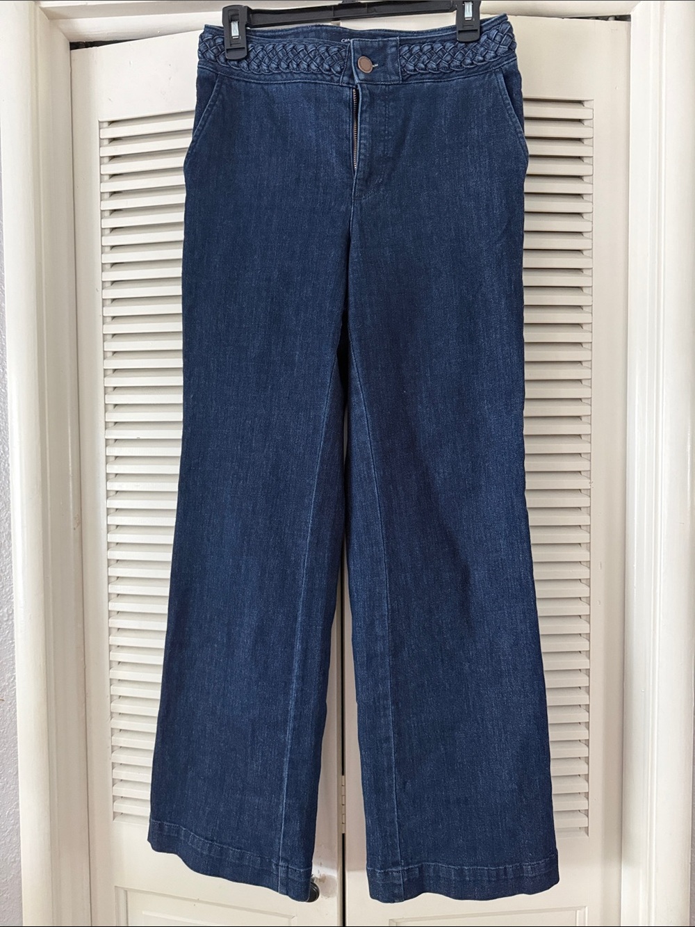 Charter Club Dark Blue Flared Jeans with Braided Waist